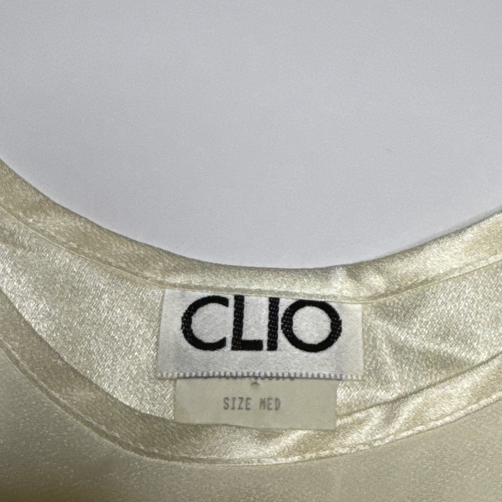 Clio Womens Cream Ivory Satin Trim Scoop Neck Tank Top Size Medium Made in USA - Picture 5 of 6